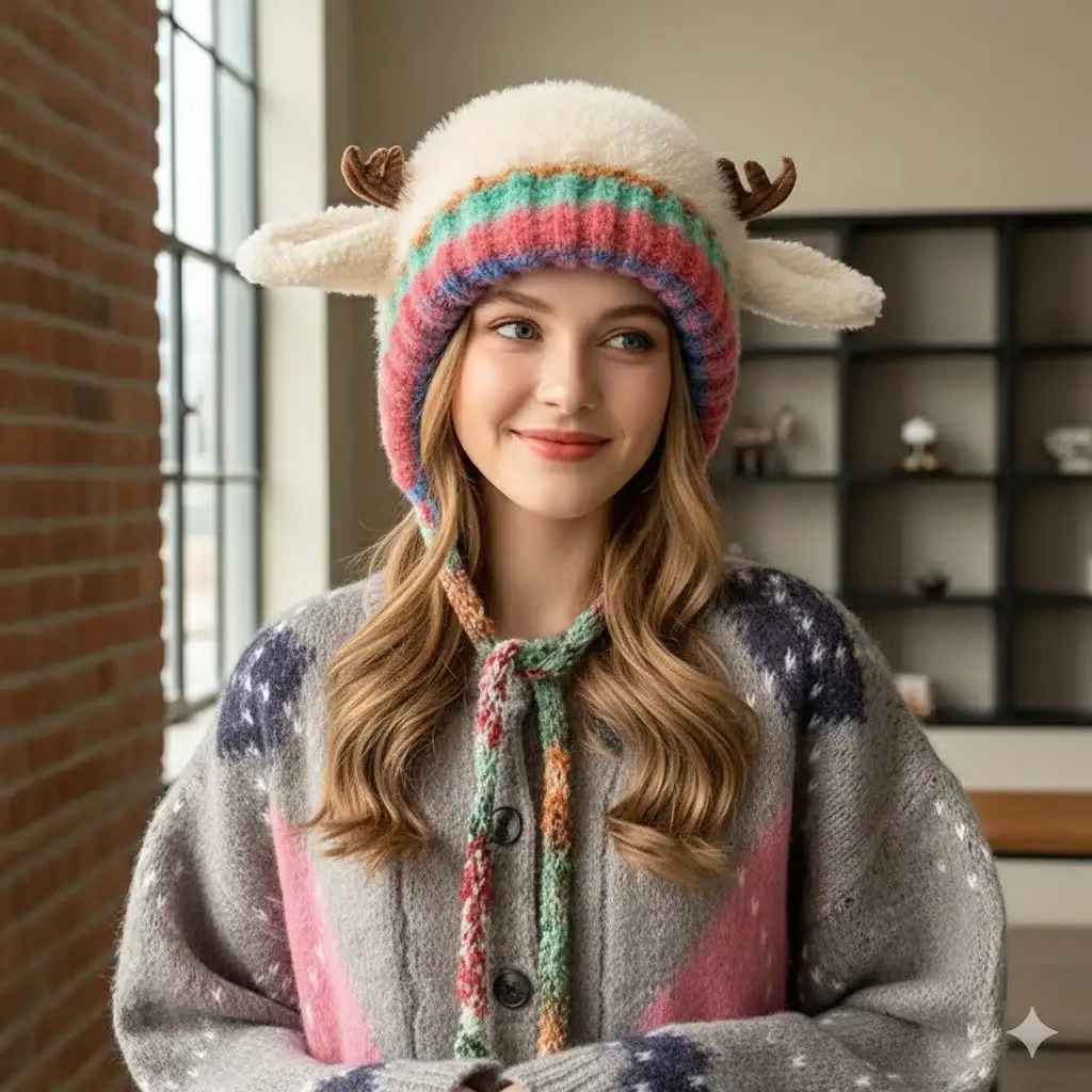Fluffy Winter Antler Hat - Stay Warm & Cute All Winter + Converts Into a Storage Bag