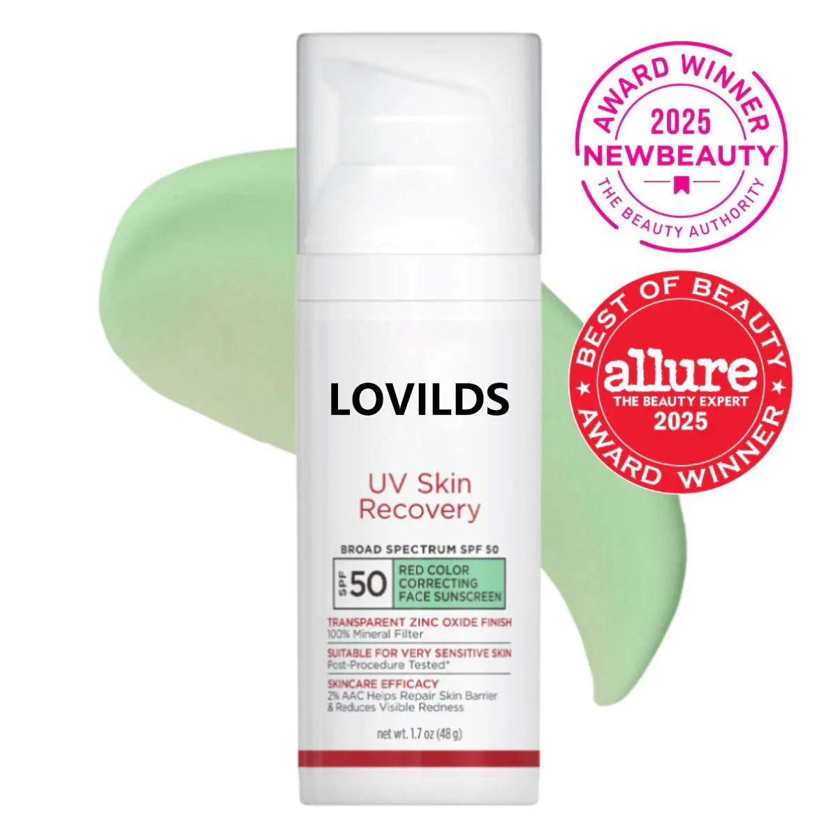 LOVILDS UV Skin Recovery Red Color Correcting Green Tint Broad Spectrum SPF 50 - Image 6
