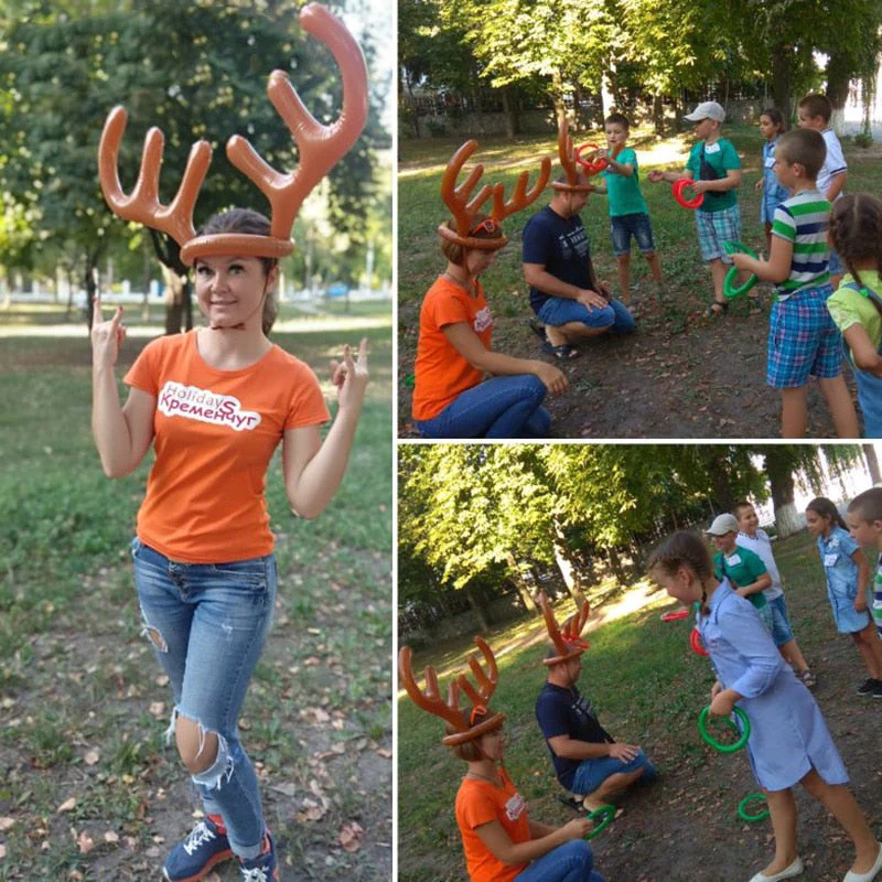 Inflatable Santa Funny Reindeer Antler Hat Ring Toss Christmas Holiday Party Game - Image 3