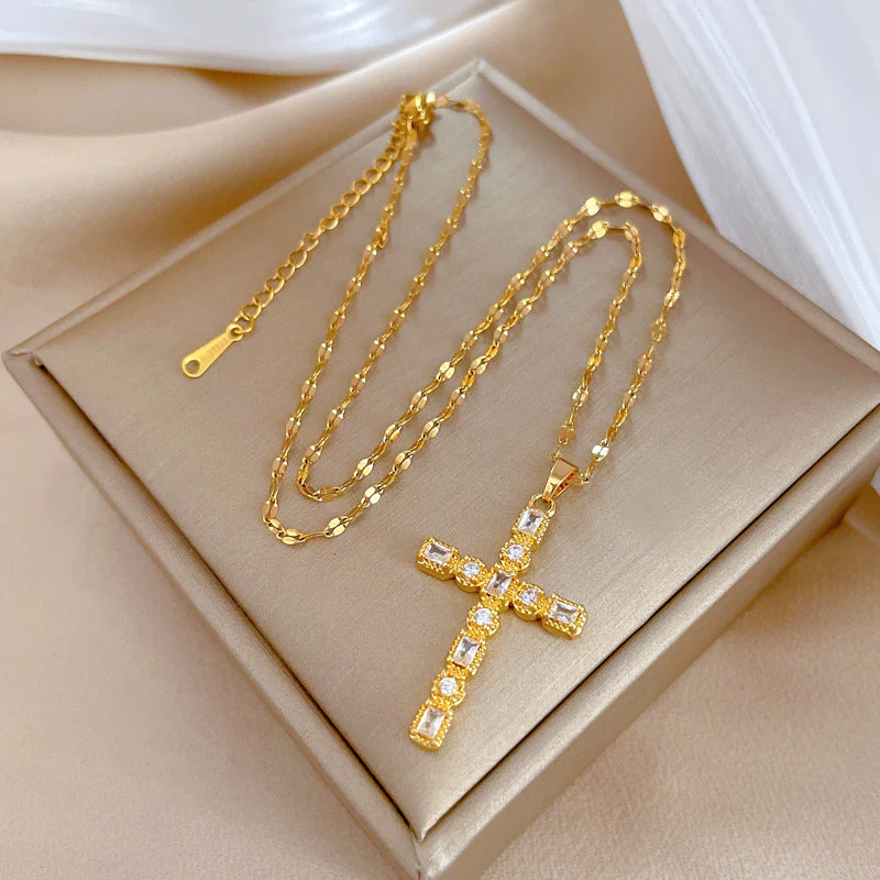 14K South African Sand Gold Blessing Cross Necklace - Image 2