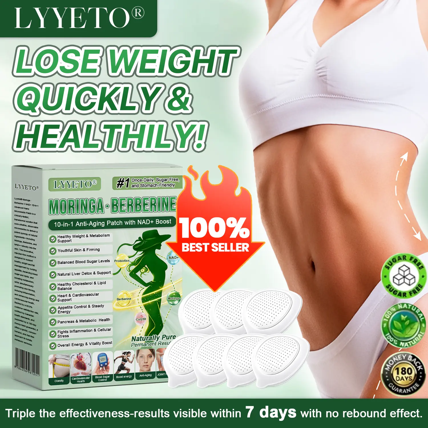 Official Store | Moringa Berberine + NAD+ 10-in-1 Nano Microneedle Patch(Just once a day, visible changes in 7 days)
