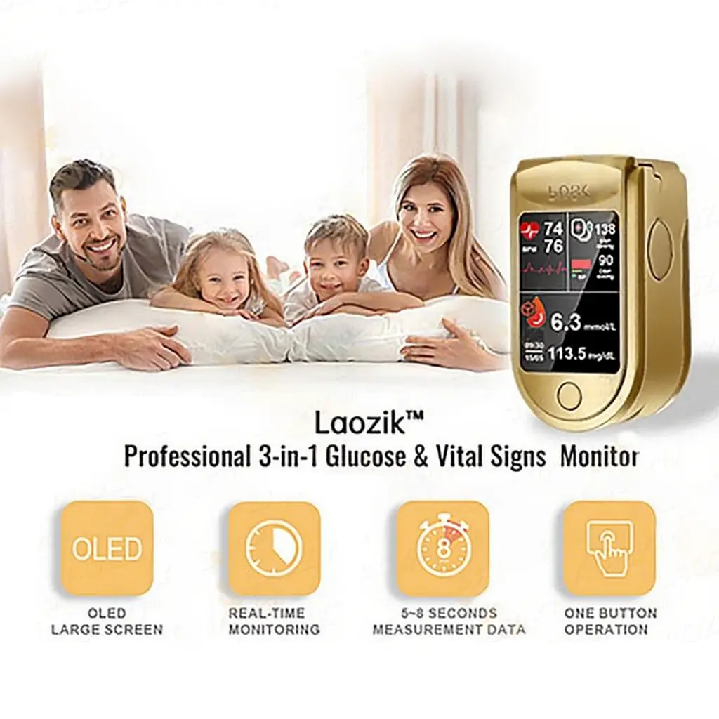 LaozikTM Professional 12in1 Glucose & Vital Signs Monitor-Painless, Fast, Precise& FDA-Backed (Made in California, USA) - Image 4
