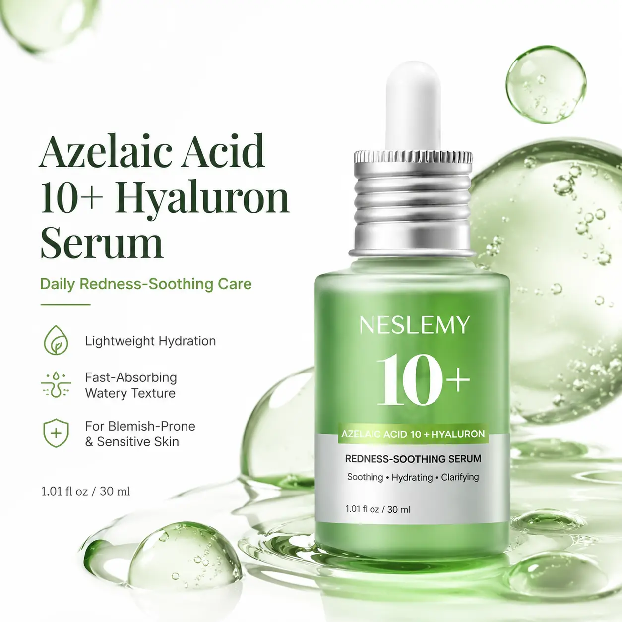 NESLEMY 10% Azelaic Acid + Hyaluron Soothing Serum