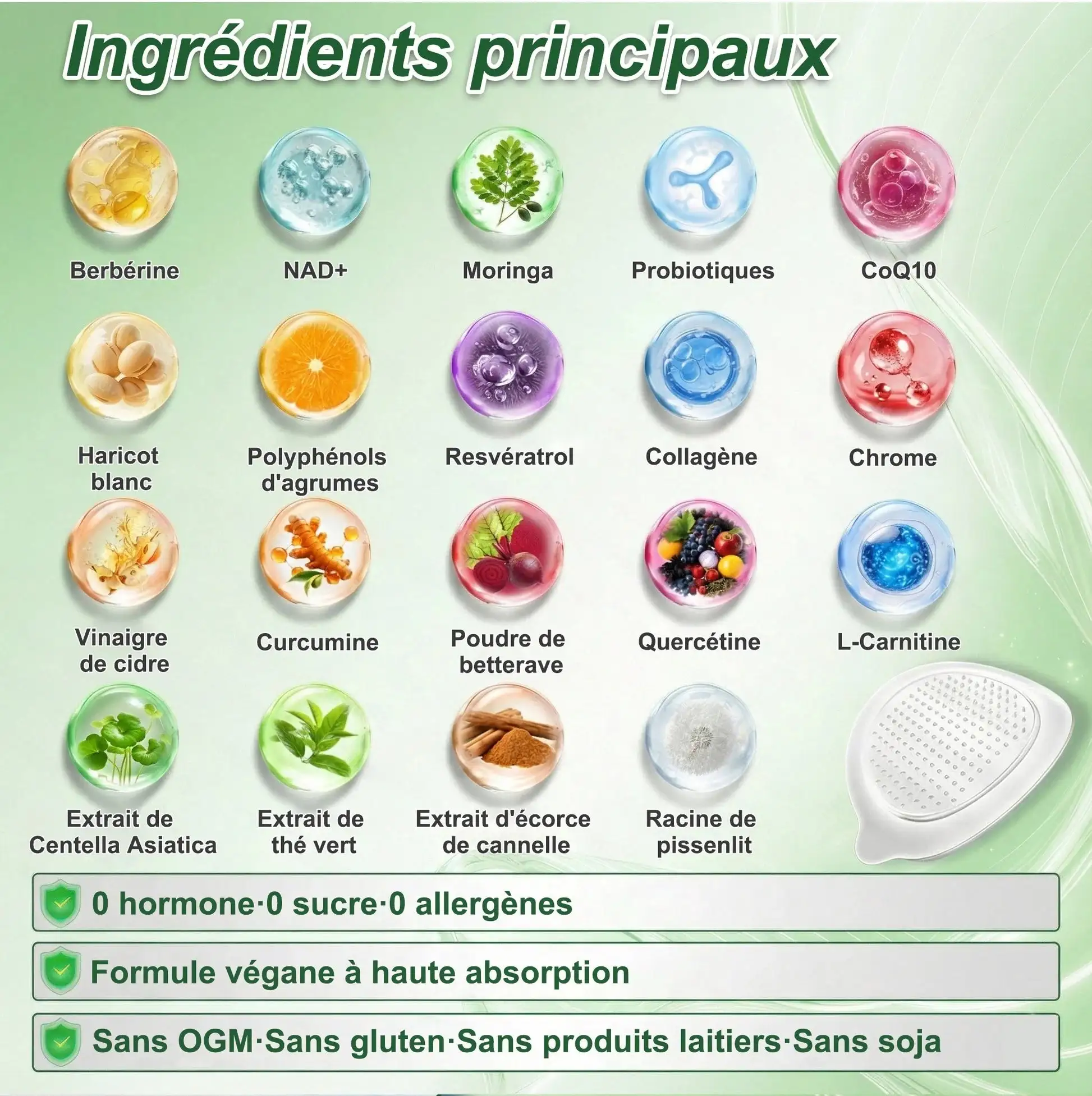 Patch nano à micro-aiguilles avancé 10-en-1 au moringa et à la berbérine - Image 6