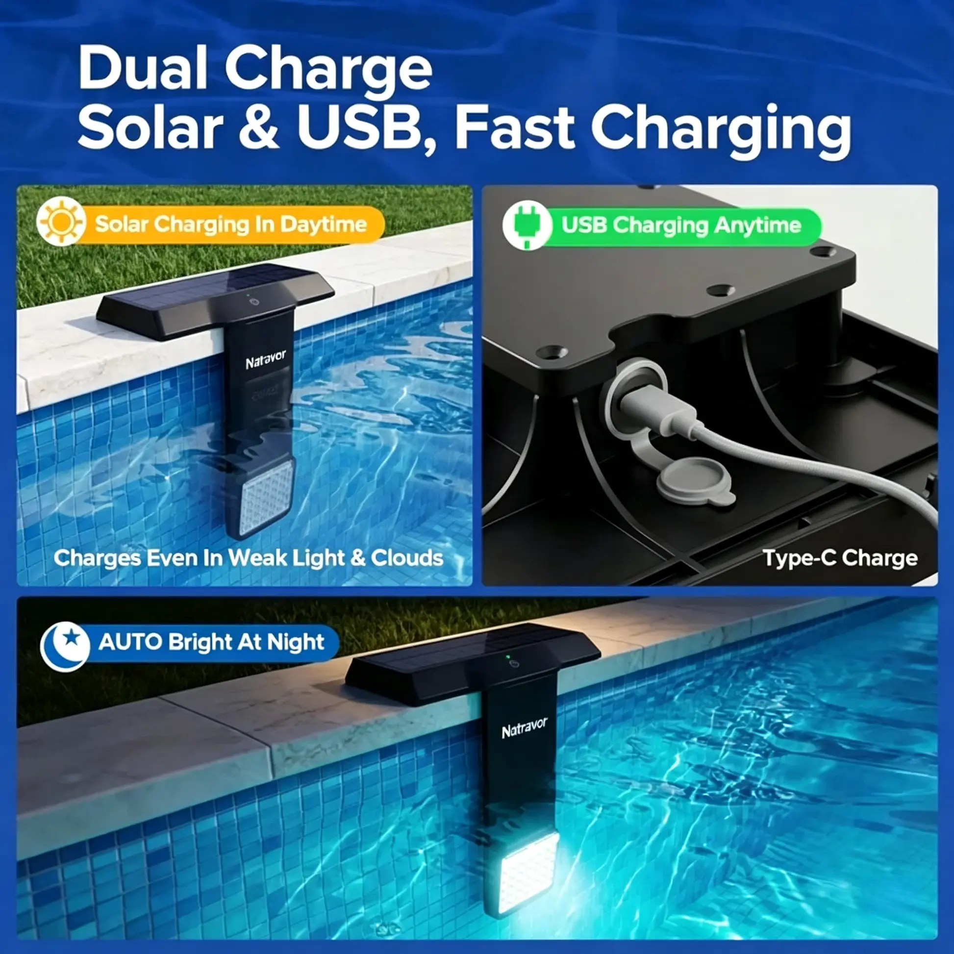 Natravor Solar Pool Light – 20 RGB Colors - IP68 Waterproof - Magnetic Mount - Image 4